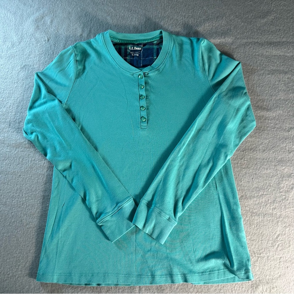 L.L.Bean Women’s Small Regular Long Sleeve Henley Shirt Teal Green Casual Top